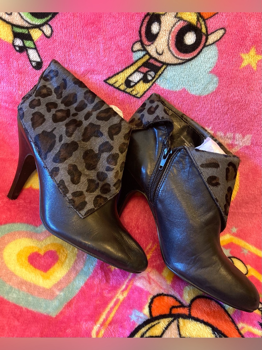 🐆Nine West Zelman Cow Fur Leopard Print Heeled Booties